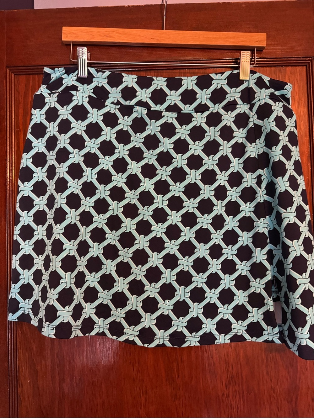Lulu-B Navy Mini Skirt with Light Blue Chain-Link Print